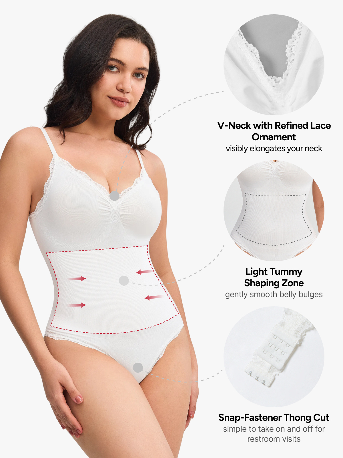 Women Seamless Lace Trimmed Deep Plunge Slimming Thong Bodysuit