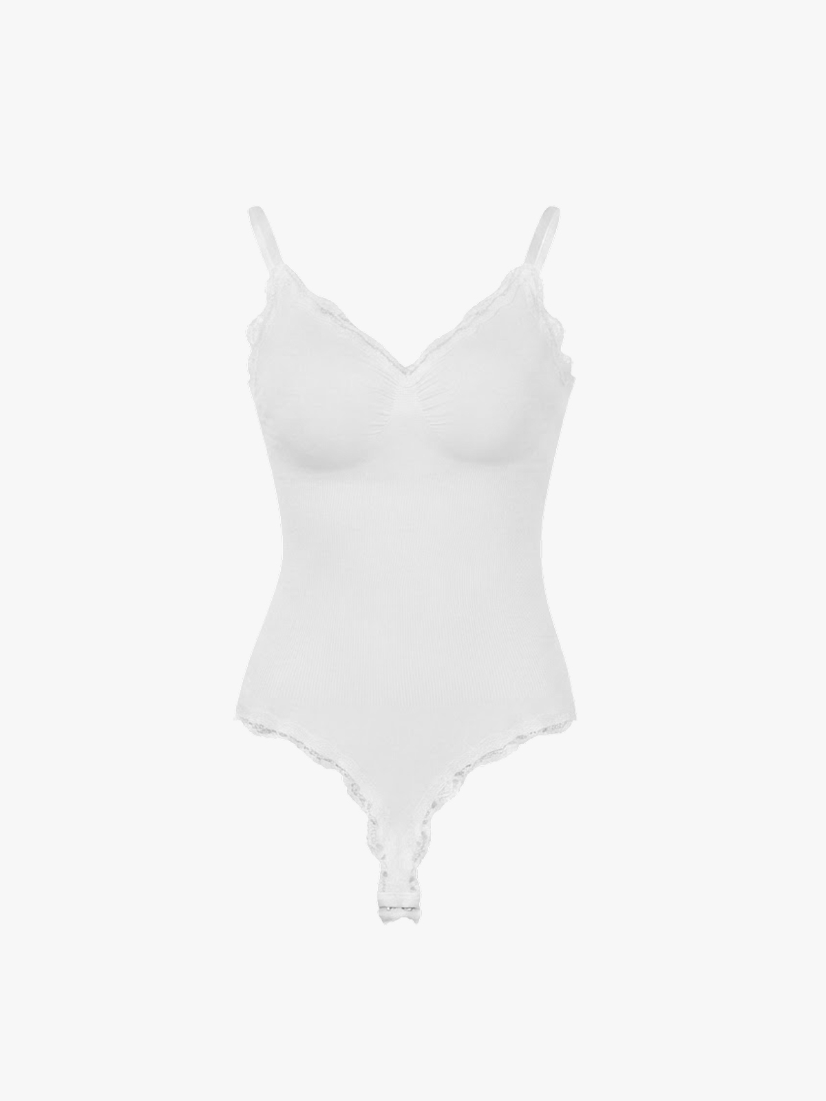 Women Seamless Lace Trimmed Deep Plunge Slimming Thong Bodysuit