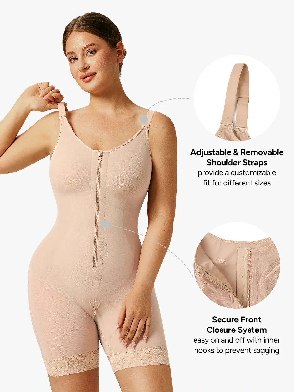 Mesh Front Zipper Crotch Opening Mid-Thigh Bodysuit