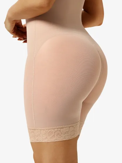 Mesh Front Zipper Crotch Opening Mid-Thigh Bodysuit