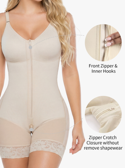 Mesh Front Zipper Mid-Thigh Bodysuit