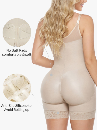 Mesh Front Zipper Mid-Thigh Bodysuit