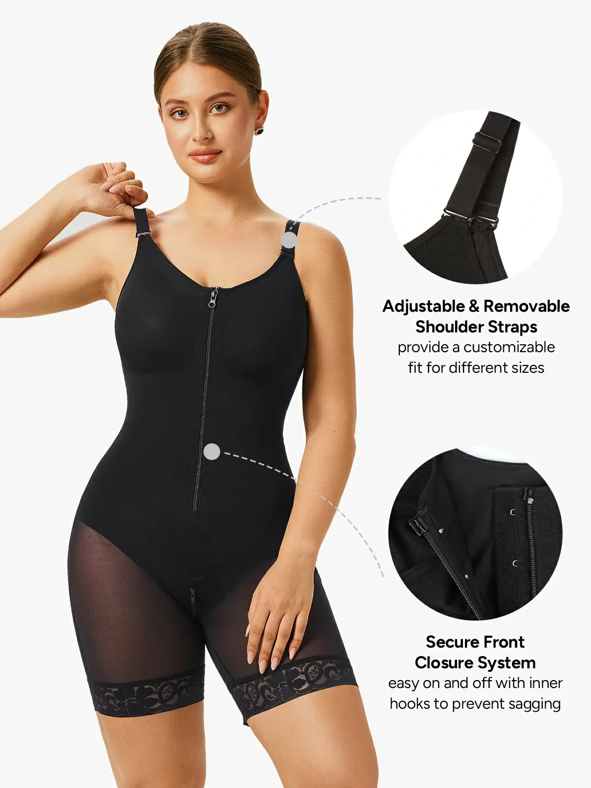 Mesh Front Zipper Crotch Opening Mid-Thigh Bodysuit