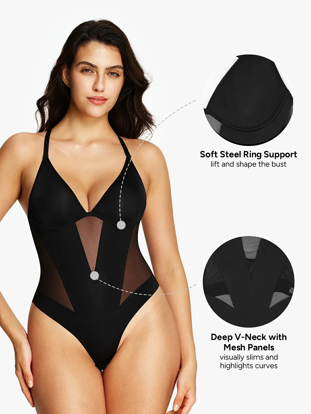 Plunge Low-Back Cami Thong Bodysuit