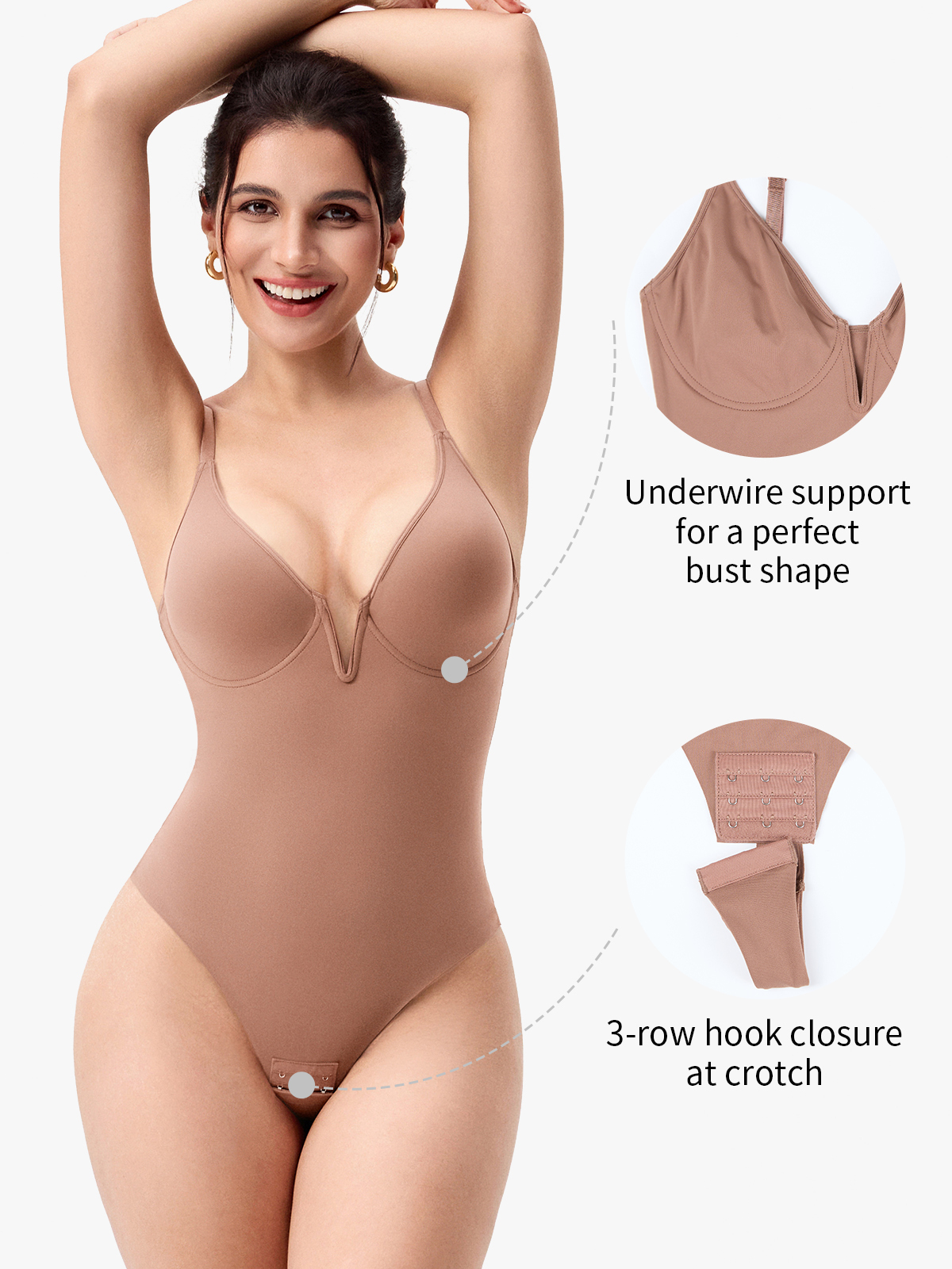 Uderwire Support Tummy Control Crotch Opening Thong Bodysuit