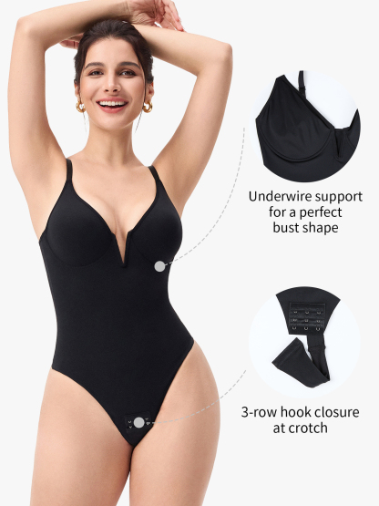 Uderwire Support Tummy Control Crotch Opening Thong Bodysuit