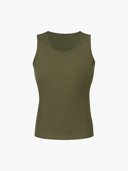 Ribbed Breathable Round Neck Tank Top