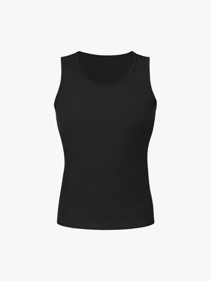 Ribbed Breathable Round Neck Tank Top