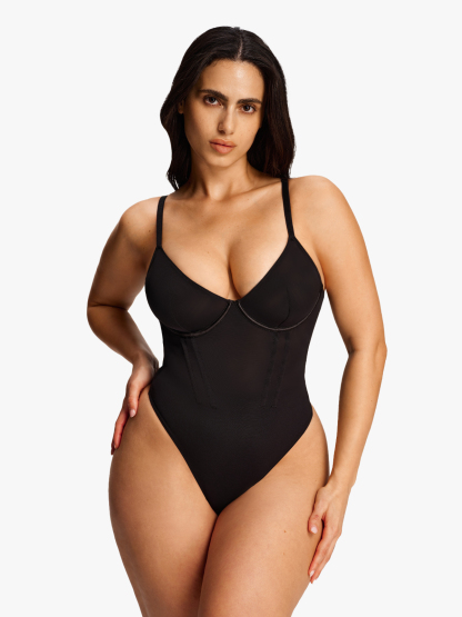 Mesh Plunge Crotch Opening Thong Bodysuit