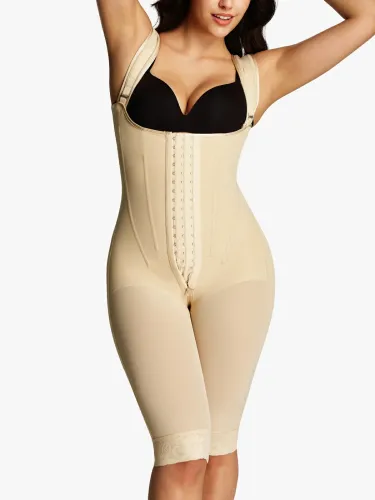 Mesh Open Bust Tummy Control Capri Bodysuit
