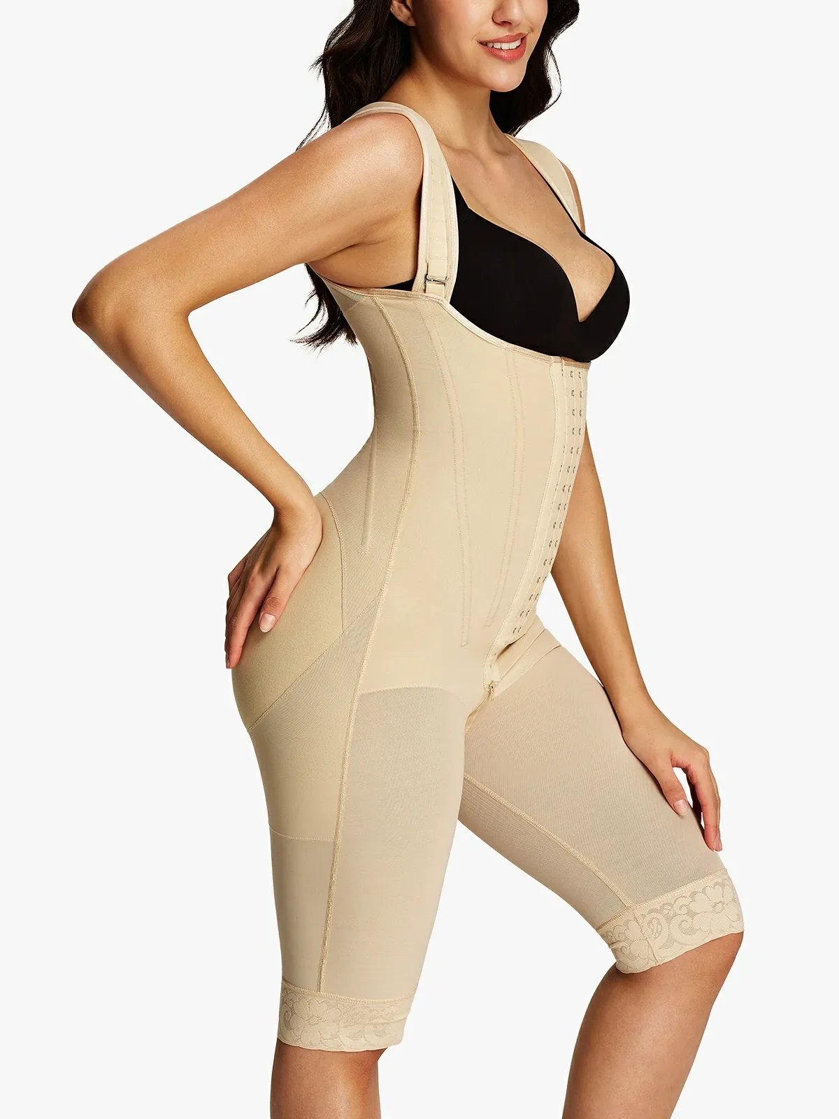 Mesh Open Bust Tummy Control Capri Bodysuit