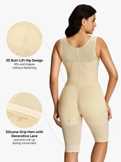 Mesh Open Bust Tummy Control Capri Bodysuit