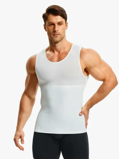 Men's Sleeveless Compression Shirt Tummy Control Mesh Tank Top Body Shaper Vest