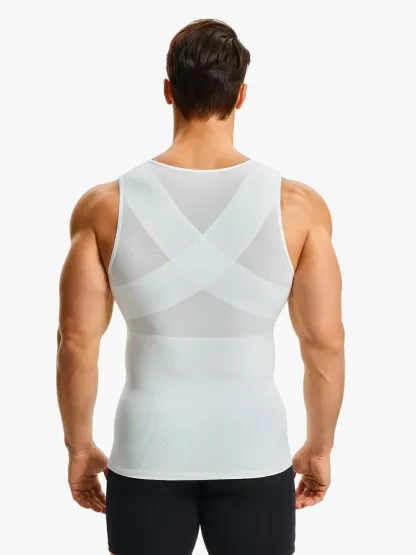 Men's Sleeveless Compression Shirt Tummy Control Mesh Tank Top Body Shaper Vest