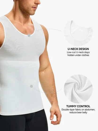 Men's Sleeveless Compression Shirt Tummy Control Mesh Tank Top Body Shaper Vest