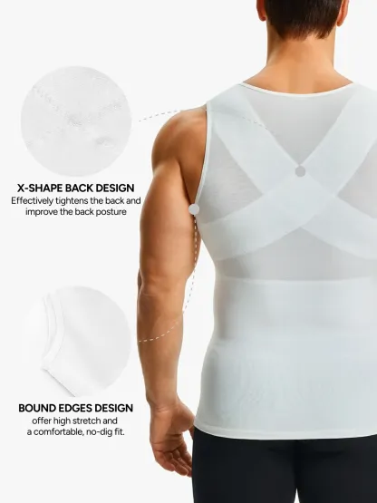 Men's Sleeveless Compression Shirt Tummy Control Mesh Tank Top Body Shaper Vest