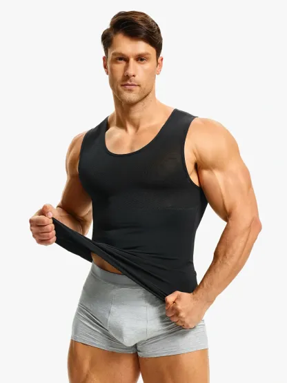 Men's Sleeveless Compression Shirt Tummy Control Mesh Tank Top Body Shaper Vest