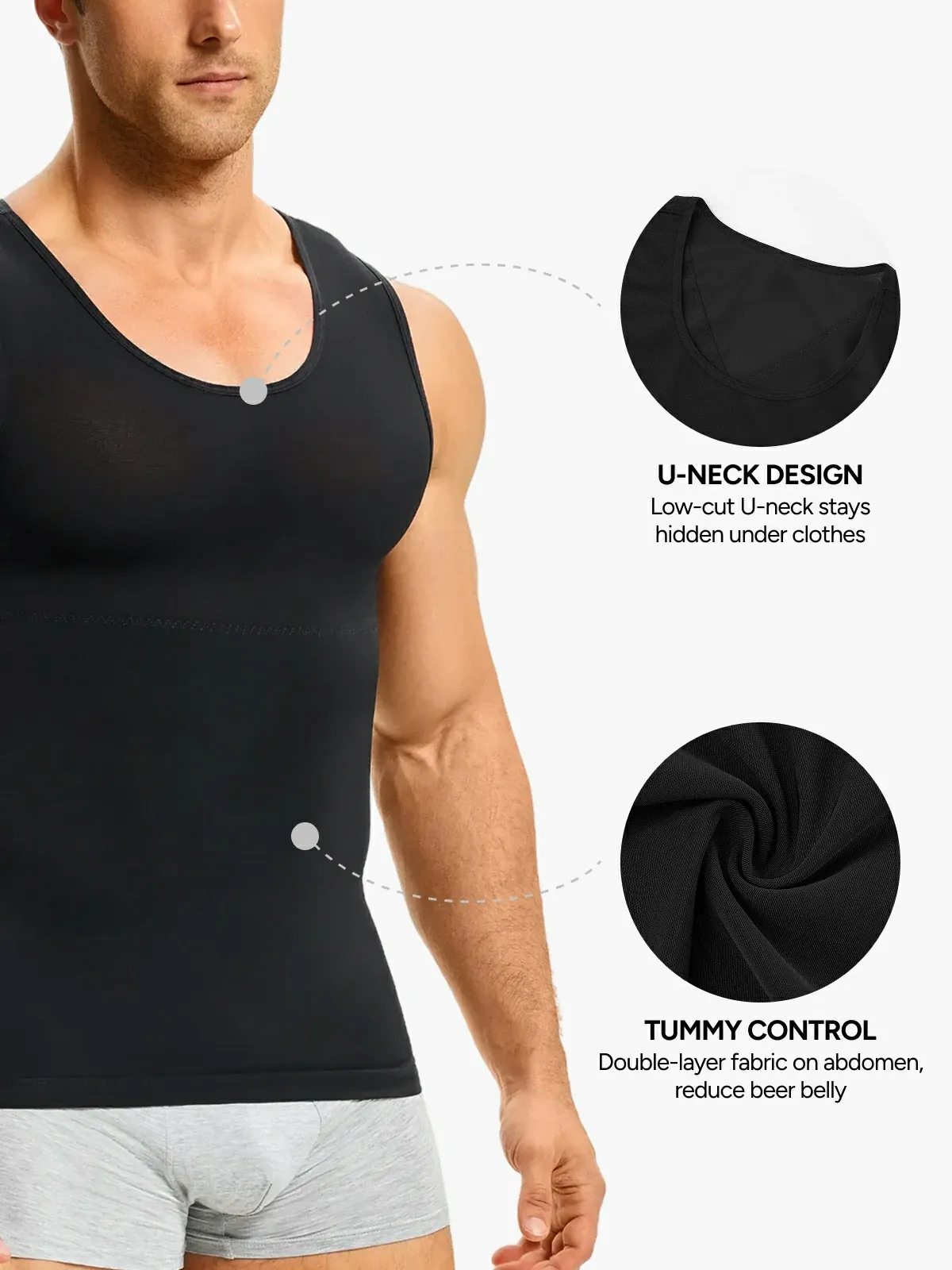 Men's Sleeveless Compression Shirt Tummy Control Mesh Tank Top Body Shaper Vest