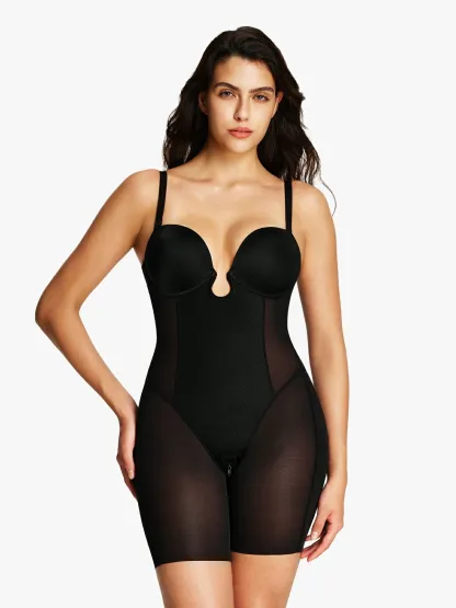Deep Plunge Tummy Control Mid Thigh Bodysuit