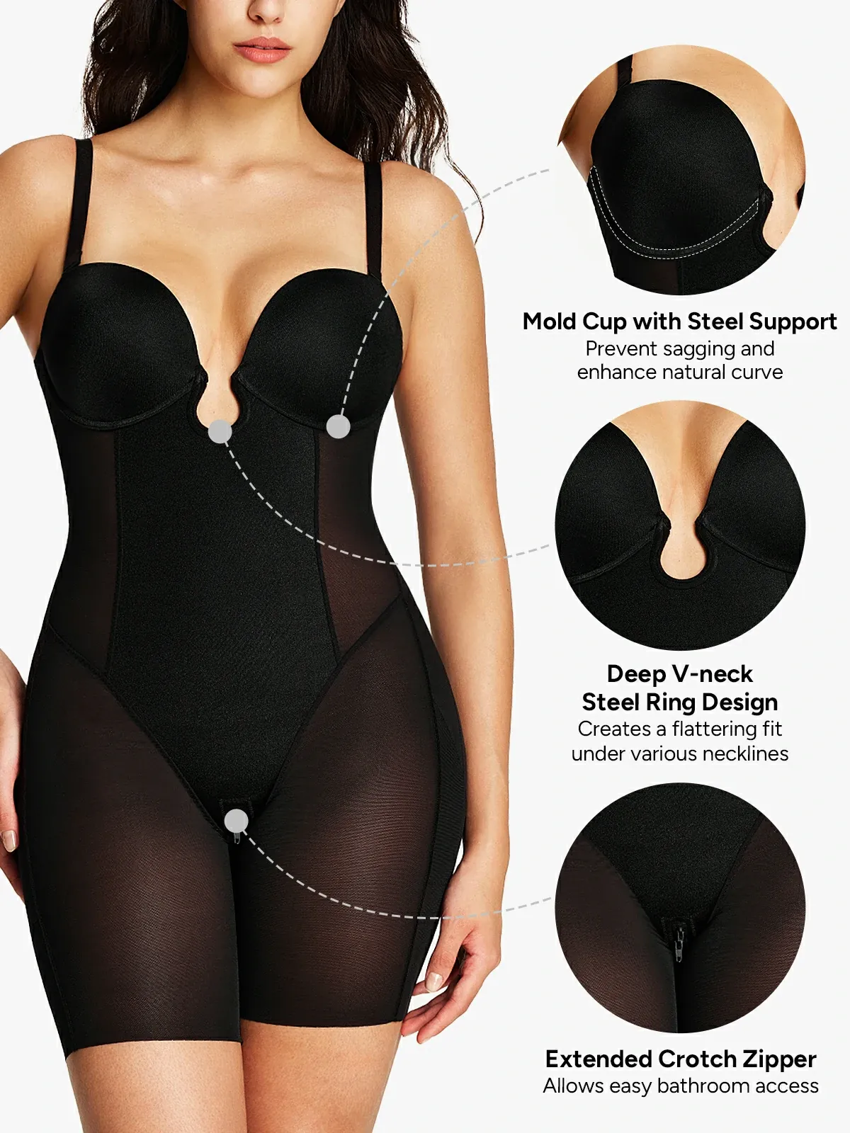 Deep Plunge Tummy Control Mid Thigh Bodysuit