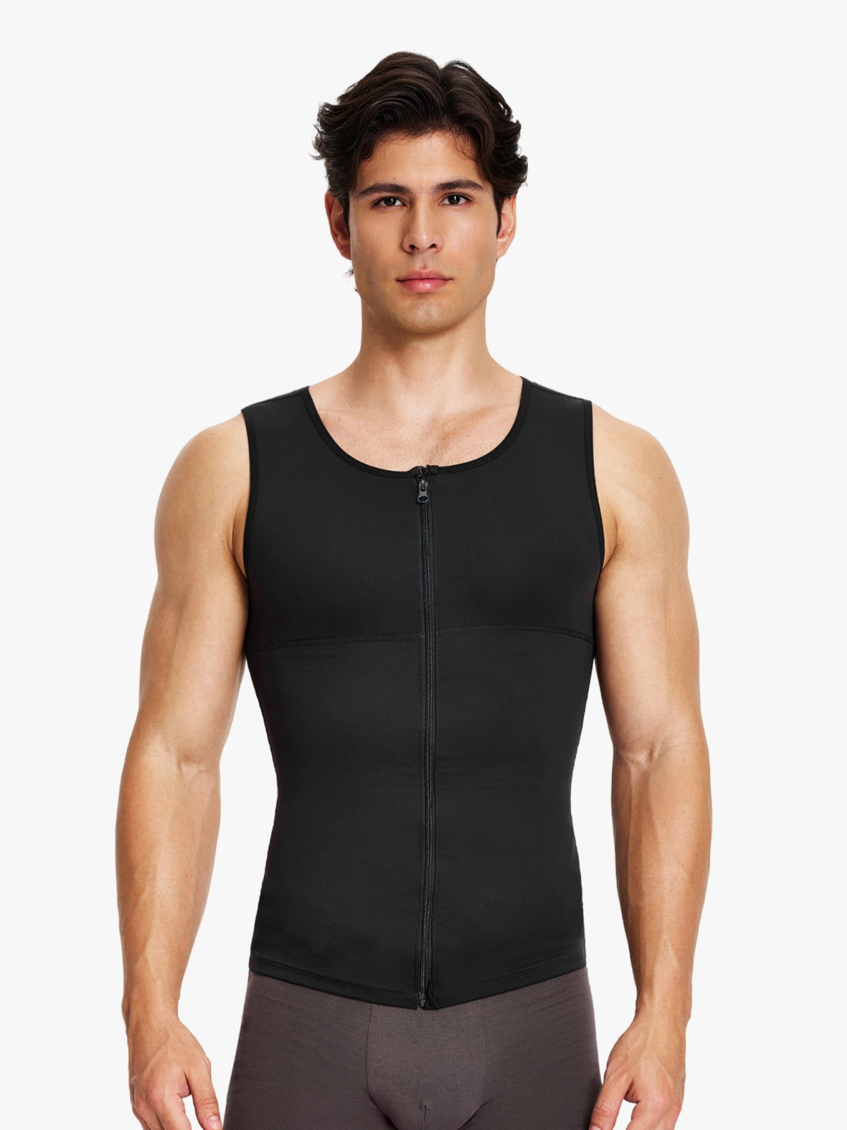 Zipper Frim Compression Vest Slimming Workout Tank Top Body Shaping For Men