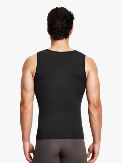 Zipper Frim Compression Vest Slimming Workout Tank Top Body Shaping For Men