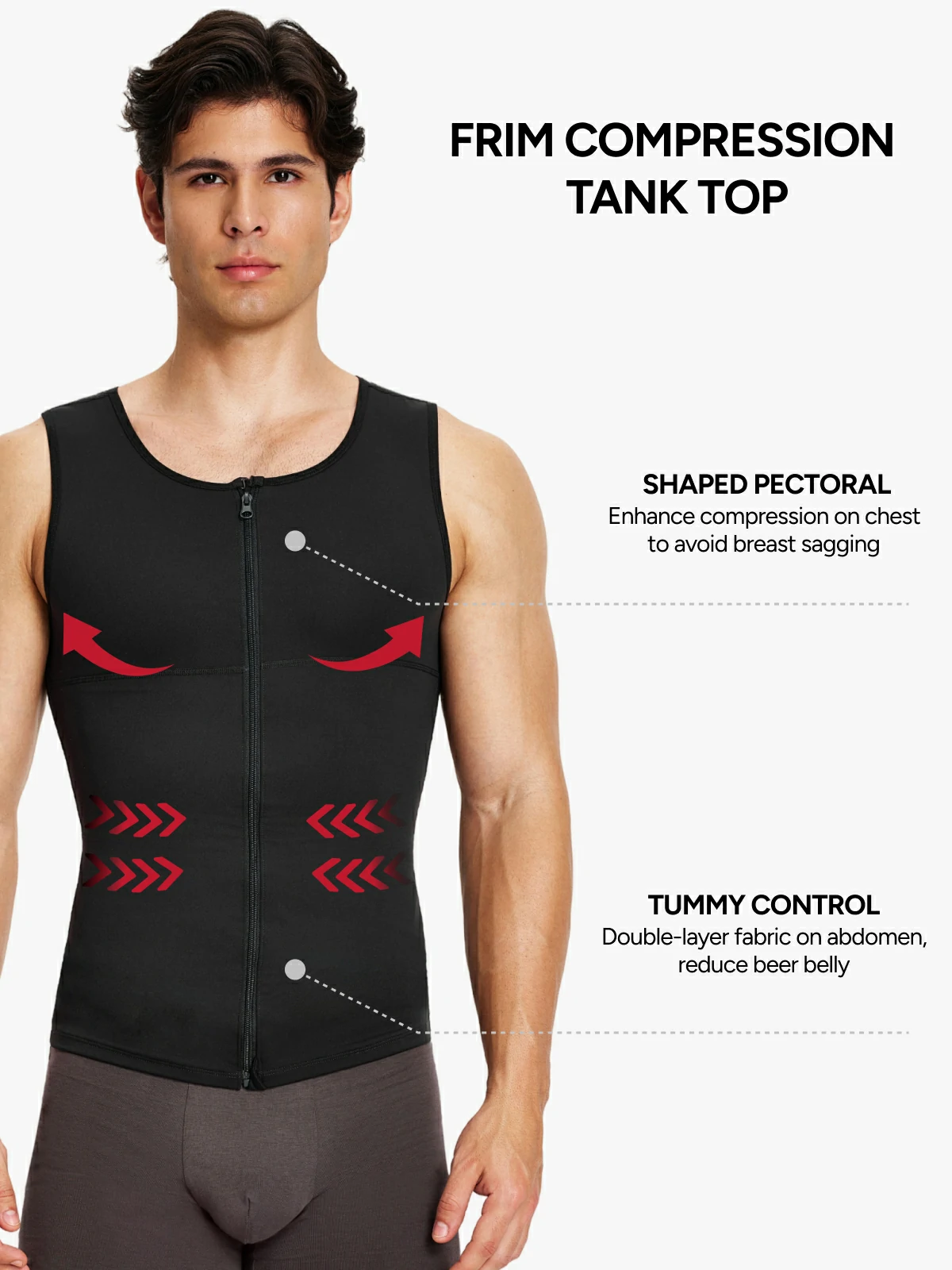 Zipper Frim Compression Vest Slimming Workout Tank Top Body Shaping For Men