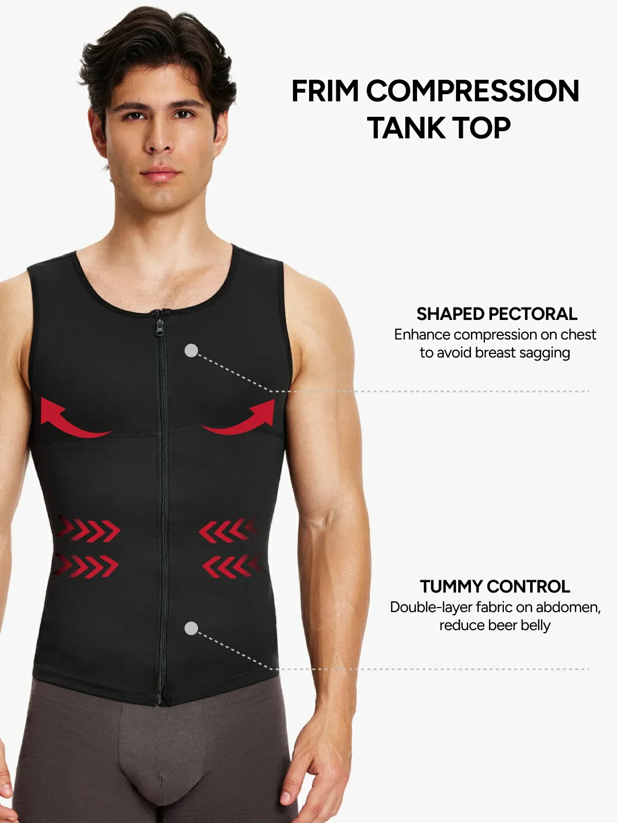 Zipper Frim Compression Vest Slimming Workout Tank Top Body Shaping For Men