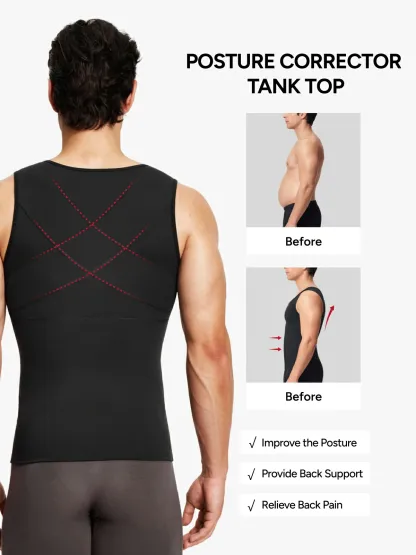 Zipper Frim Compression Vest Slimming Workout Tank Top Body Shaping For Men