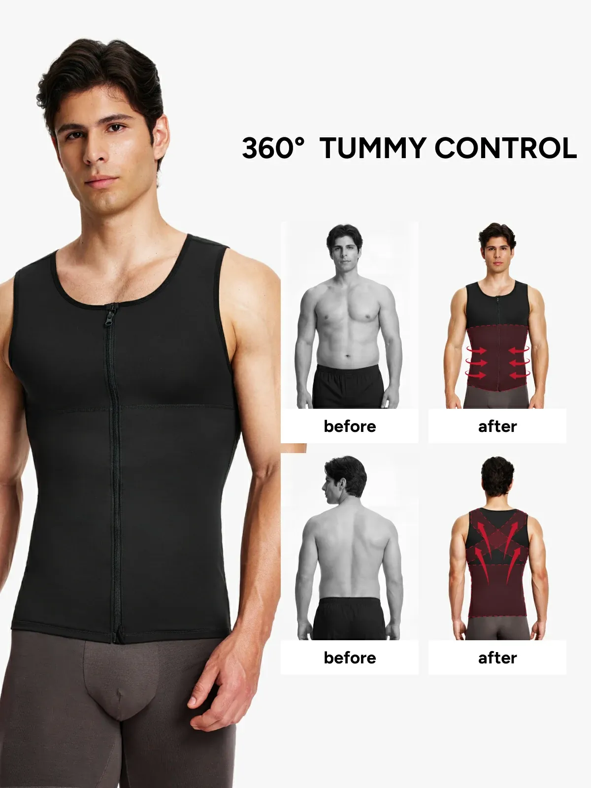 Zipper Frim Compression Vest Slimming Workout Tank Top Body Shaping For Men