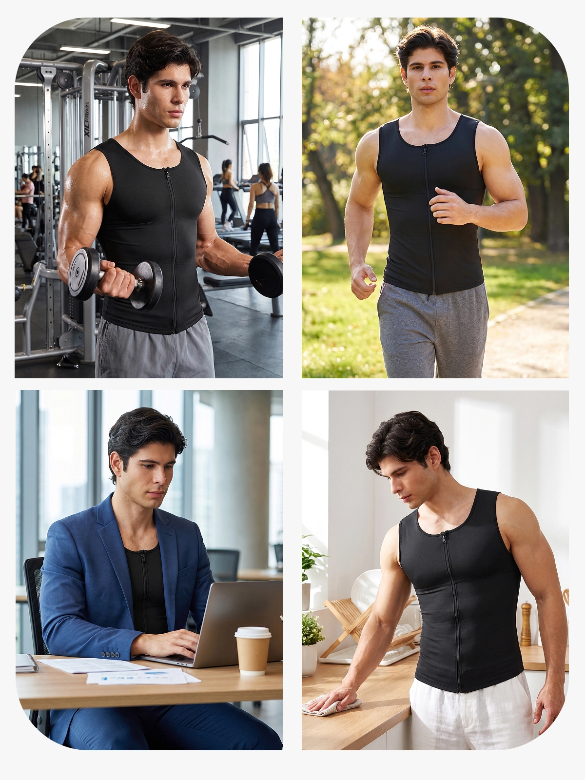 Zipper Frim Compression Vest Slimming Workout Tank Top Body Shaping For Men