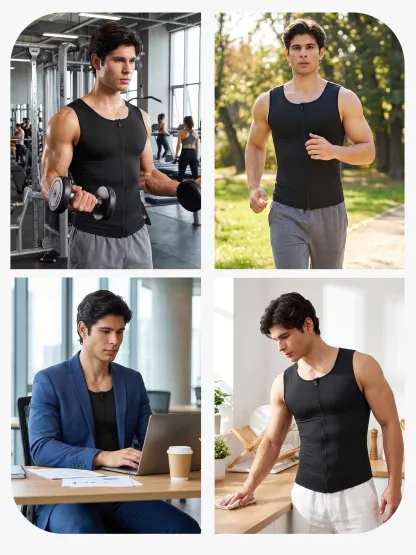 Zipper Frim Compression Vest Slimming Workout Tank Top Body Shaping For Men