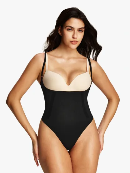 Open Bust Tummy Control Thong Bodysuit