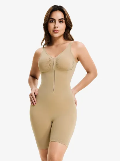Seamless Zip up Tummy Control Mid-Thigh Bodysuit