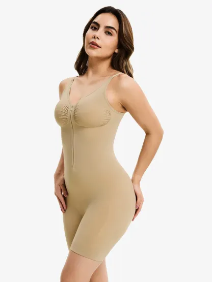 Seamless Zip up Tummy Control Mid-Thigh Bodysuit