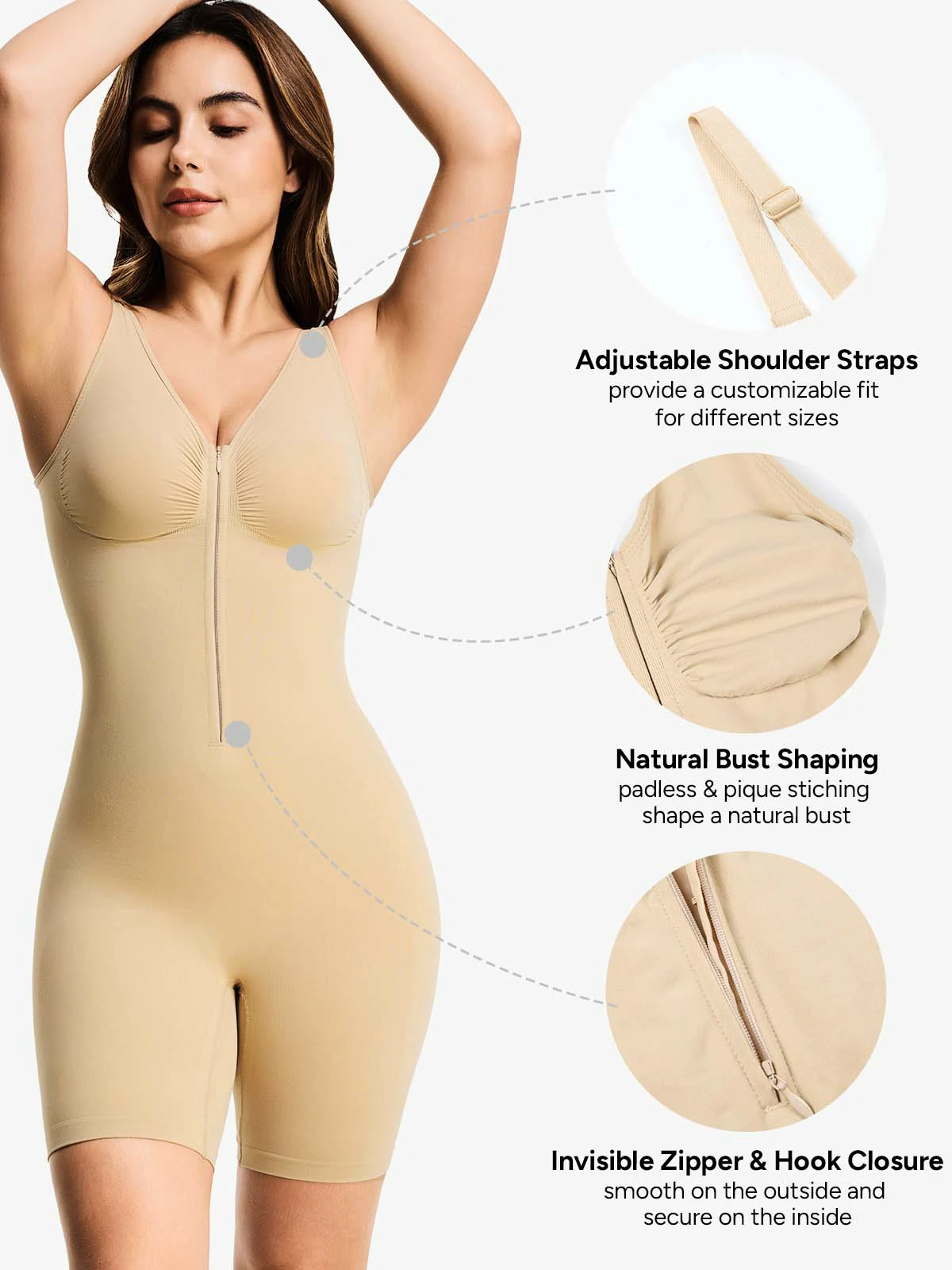 Seamless Zip up Tummy Control Mid-Thigh Bodysuit