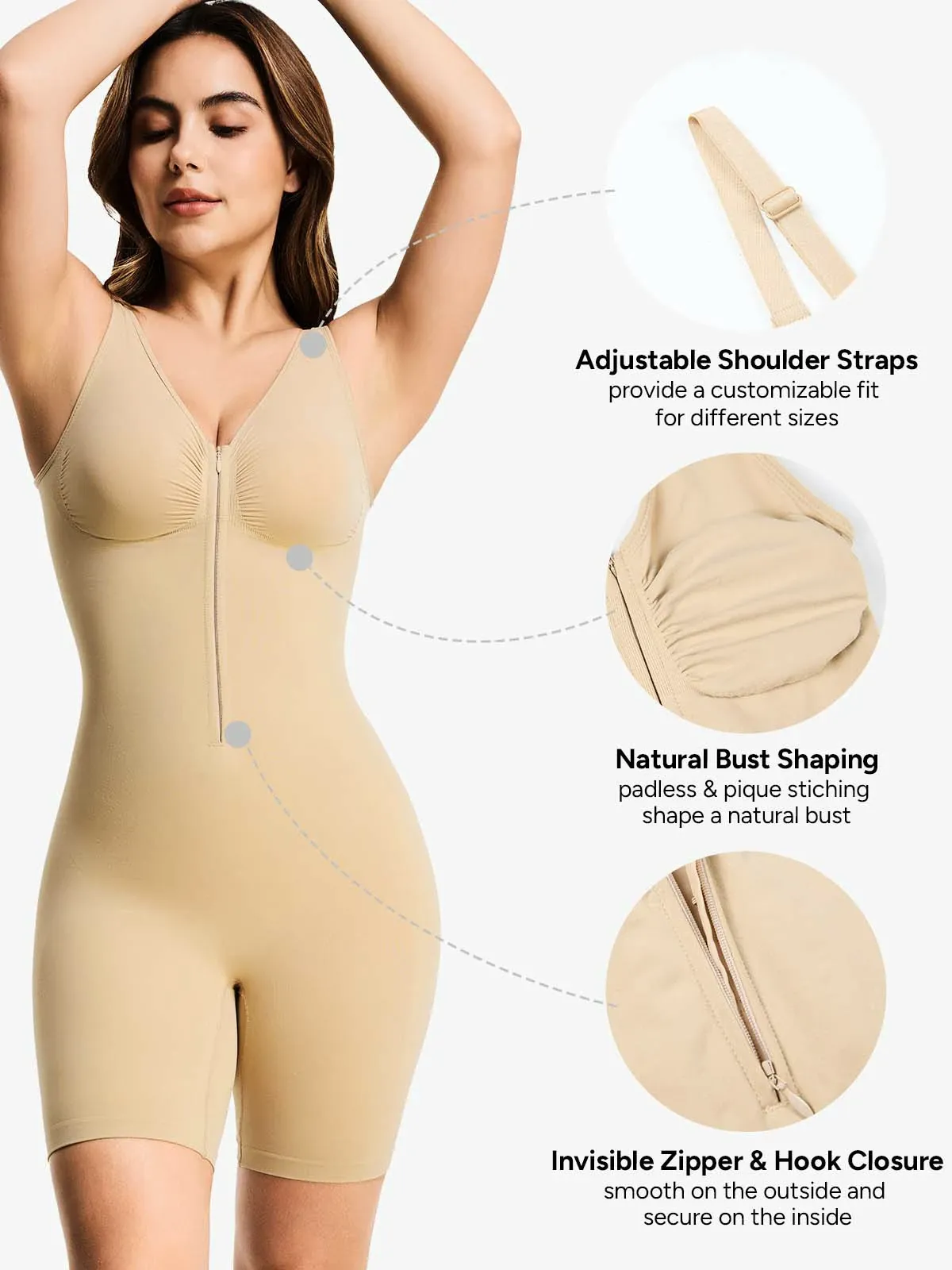 Seamless Zip up Tummy Control Mid-Thigh Bodysuit