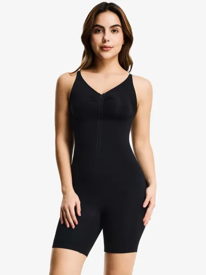 Seamless Zip up Tummy Control Mid-Thigh Bodysuit