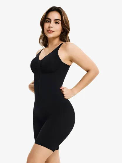 Seamless Zip up Tummy Control Mid-Thigh Bodysuit