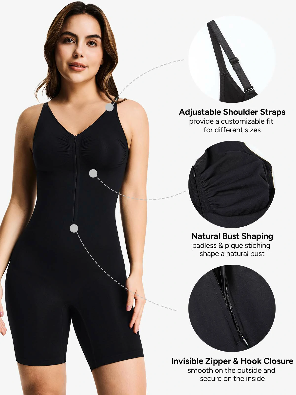 Seamless Zip up Tummy Control Mid-Thigh Bodysuit