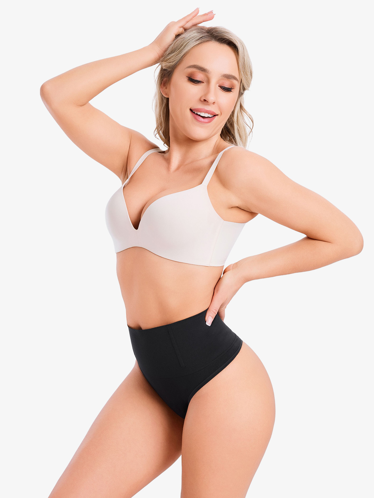 Nebility High Waist Tummy Control Shapewear Thong for Women 2-Pack
