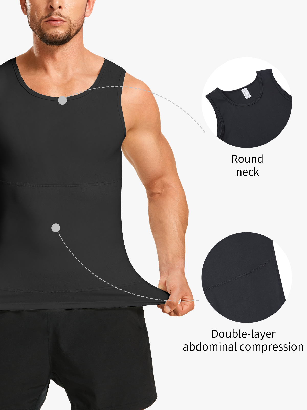 Tummy Control Round Neck Compression Shapewear Tank Top-Nebility