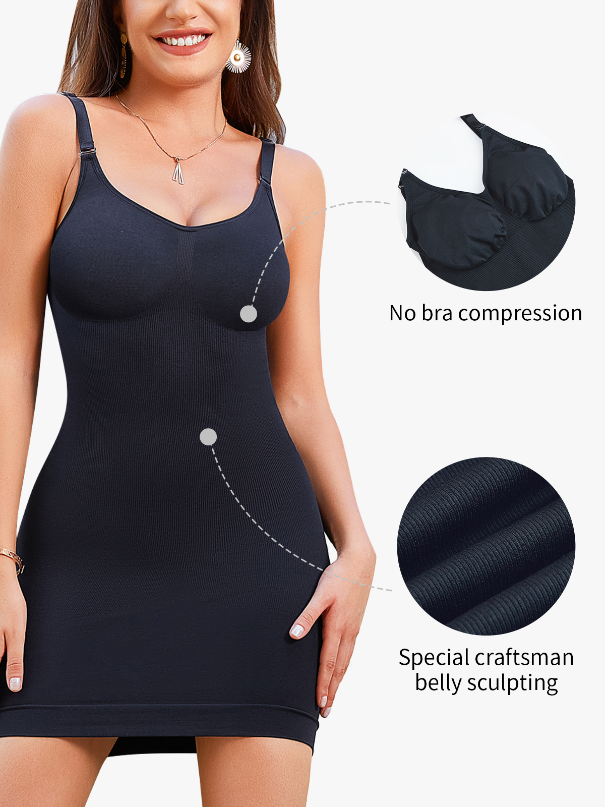V-Neckline Waist Sculpting Cami Mini Dress