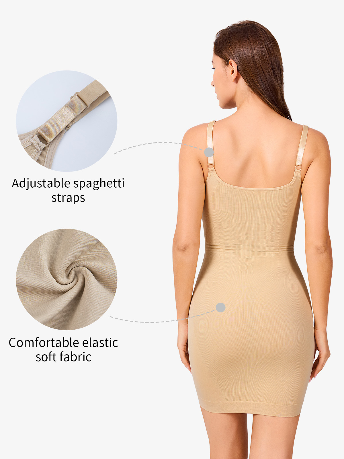 Nebility Adjustable Spaghetti Strap Shapewear Dress Full Slip-Nebility