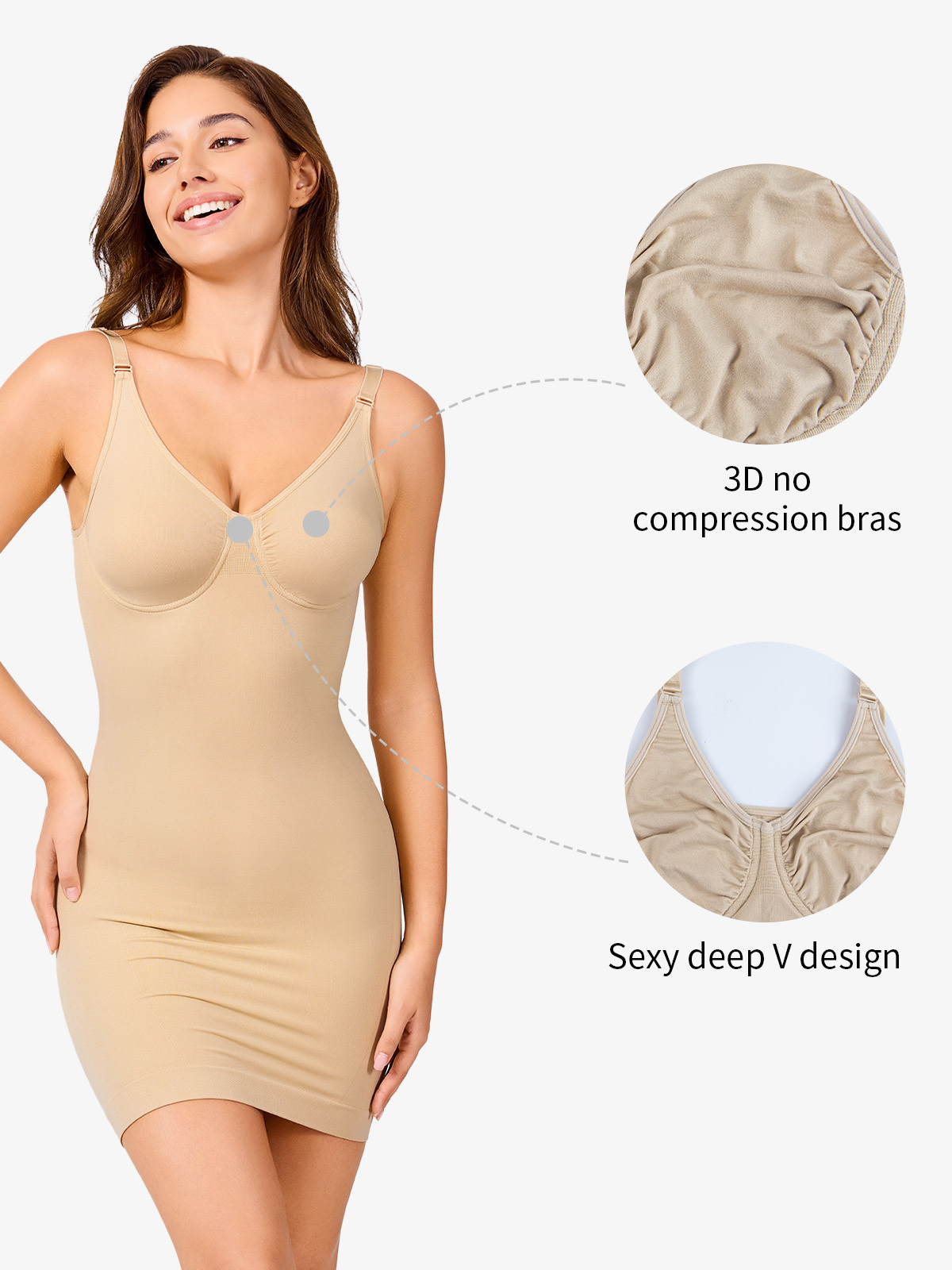 Nebility Adjustable Spaghetti Strap Shapewear Dress Full Slip-Nebility