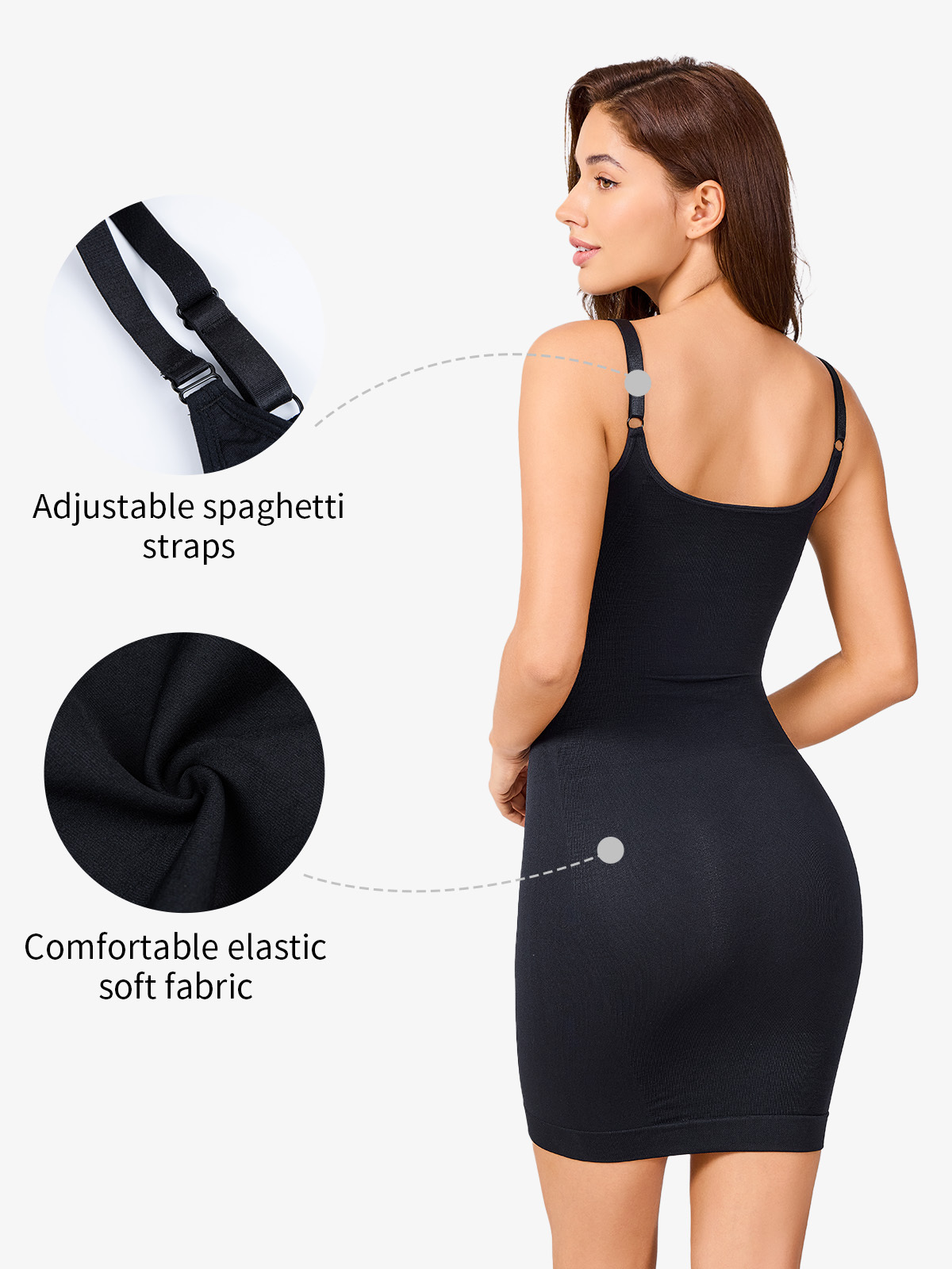 Nebility Adjustable Spaghetti Strap Shapewear Dress Full Slip-Nebility