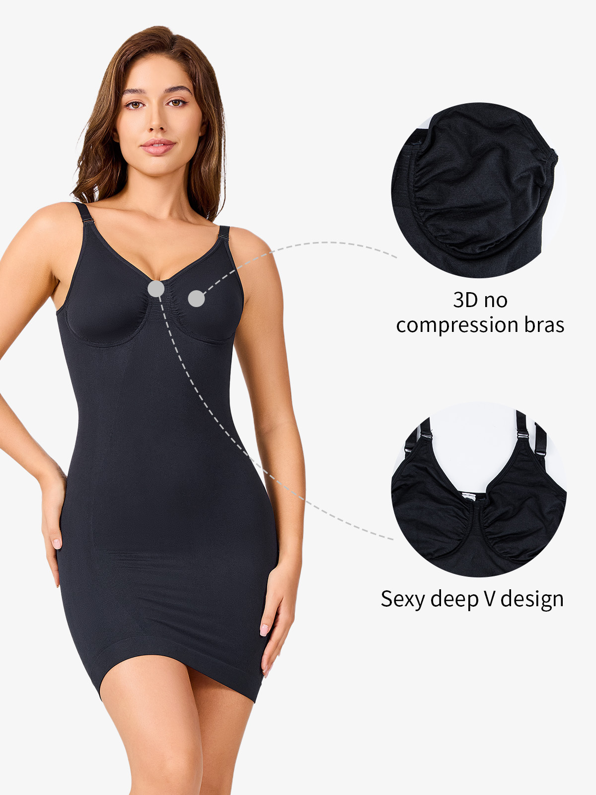 Nebility Adjustable Spaghetti Strap Shapewear Dress Full Slip-Nebility