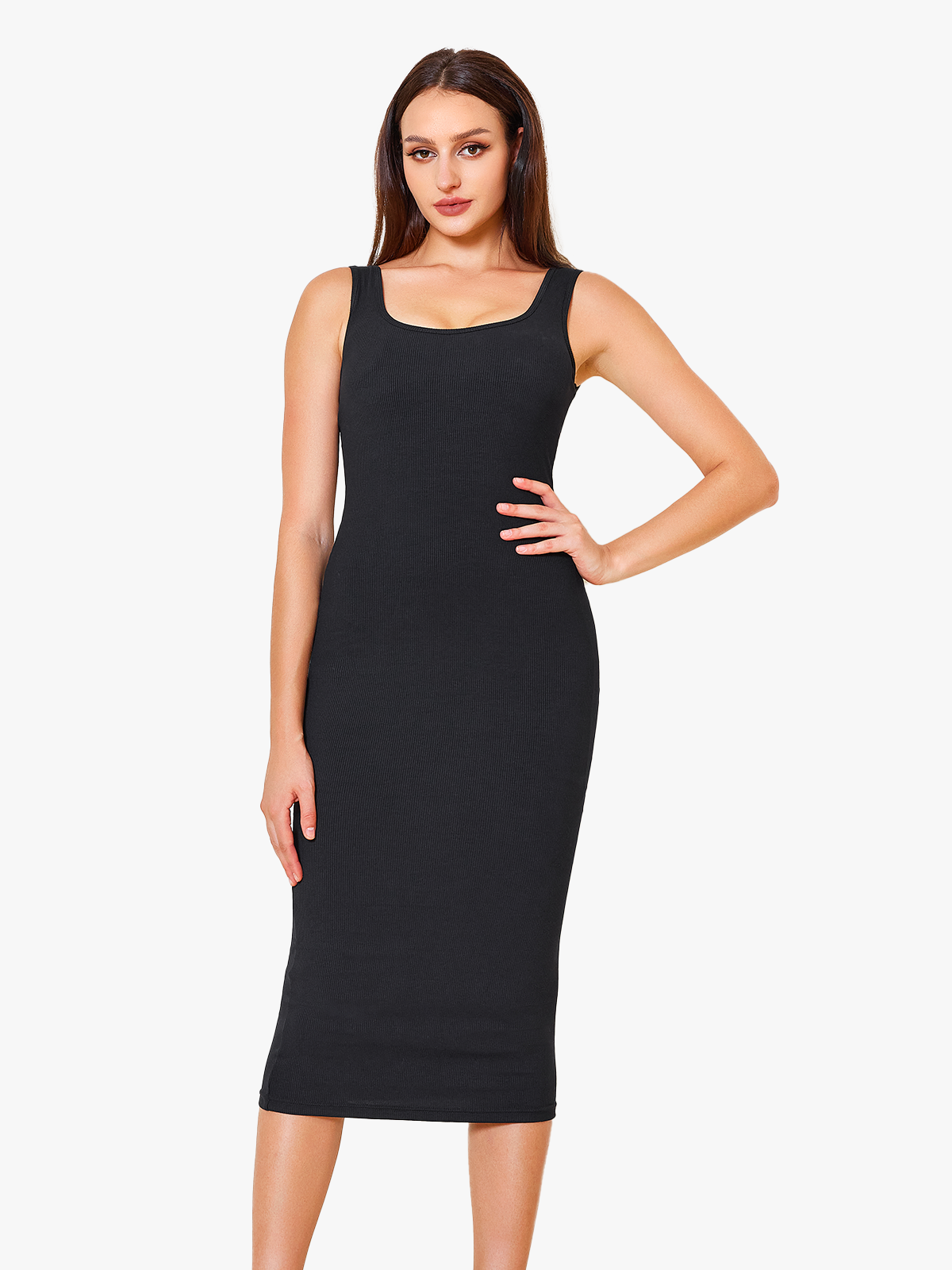 Seamless Sleeveless Full Slip Dress with Removable Cups-Nebility