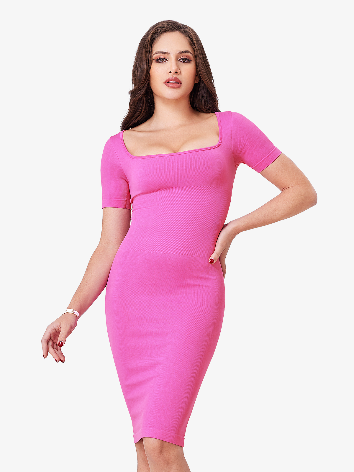 Nebility Women Short Sleeve Tummy Control Bodycon Dress-Nebility