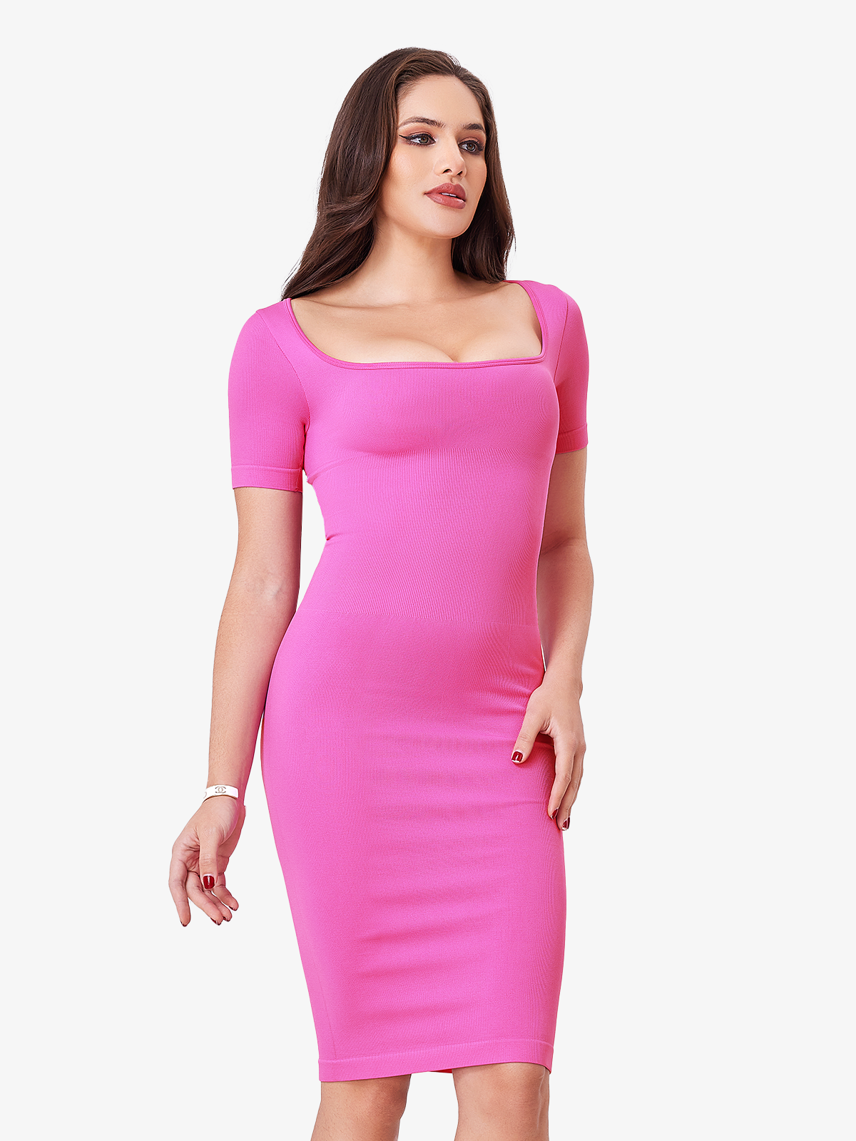 Nebility Women Short Sleeve Tummy Control Bodycon Dress-Nebility